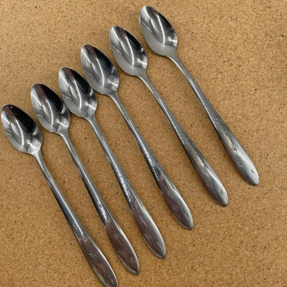 Marcrest 5 Star Iced Tea Spoons Set Vintage Stainless Atomic Starburst 7.5 in